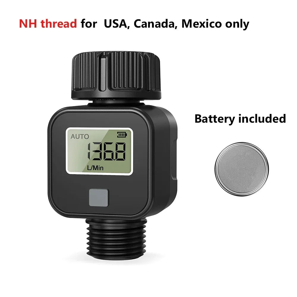 Battery Powered Garden Hose Flow Meter Digital LCD GPM LPM 0.5-8Bar Instant Water Usage Recorder for Irrigation