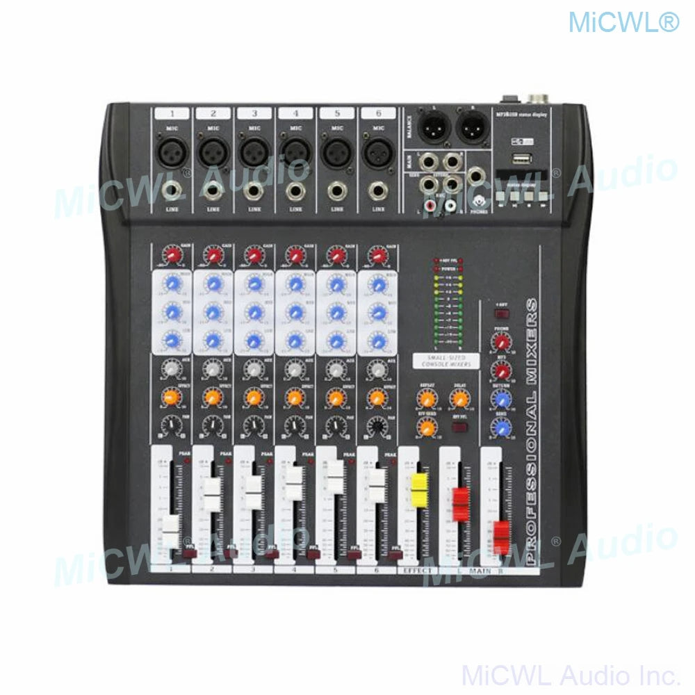 Audio-Mixer MiCWL 6 Channel Bluetooth Music USB High Bass Mixing Console MP3 Karaoke Amplifier DJ Equipment