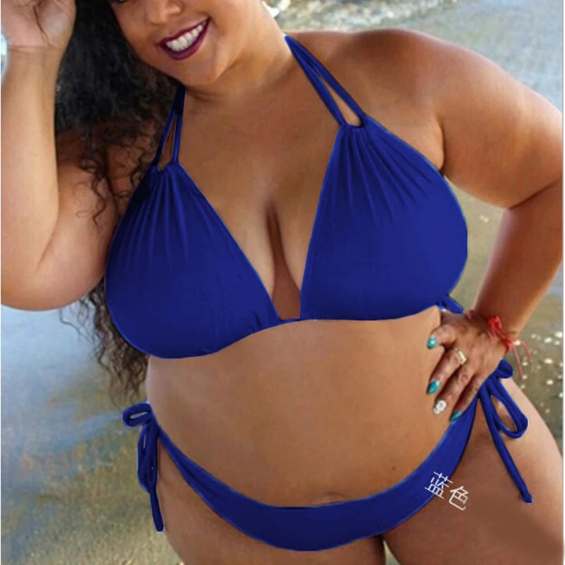 Bikini Sexy Ladies Plus Size Solid Color Straps Halter Bikini Split Swimsuit Ladies SwimwearBikini Set 2025