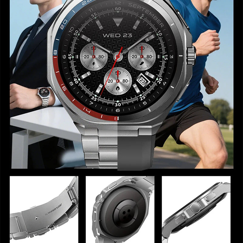2025 Fashion 1.43"AMOLED Smart Watch Manufacturer for Man Aluminium Alloy Al Voice IP68 Waterproof BT Call IOS&Android Supported