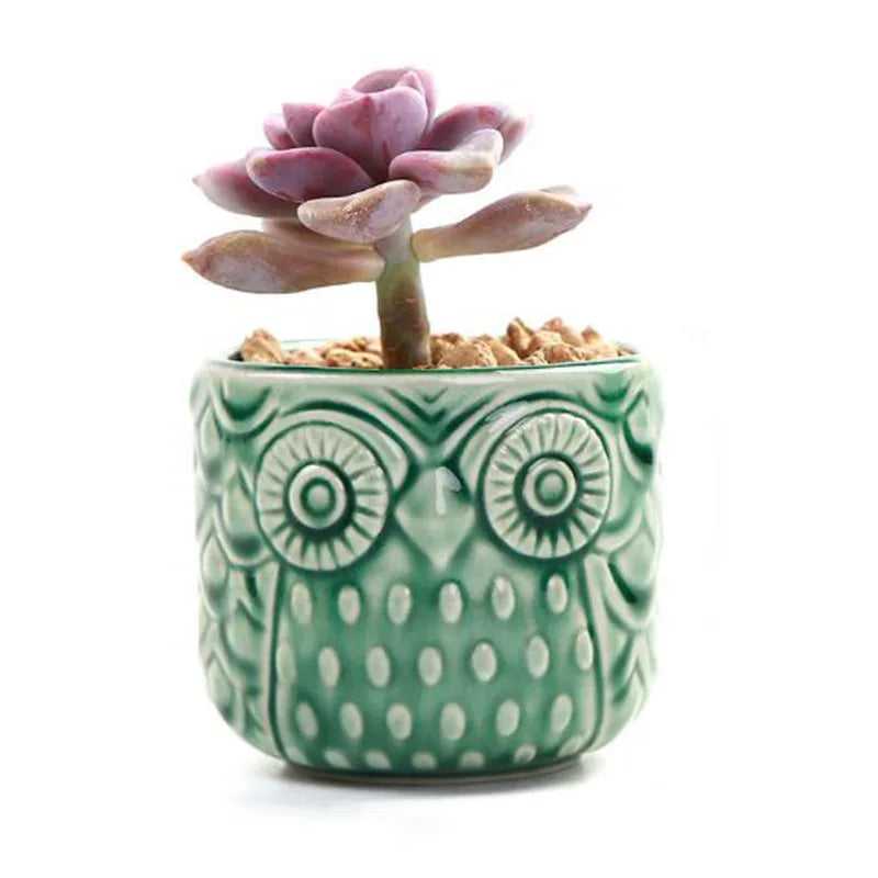 Ceramic Thumb Flowerpot Owl Succulent Plant Pot Kiln Flow Glaze Breathable Pot Small Vase for Desktop Ornaments Home Decor