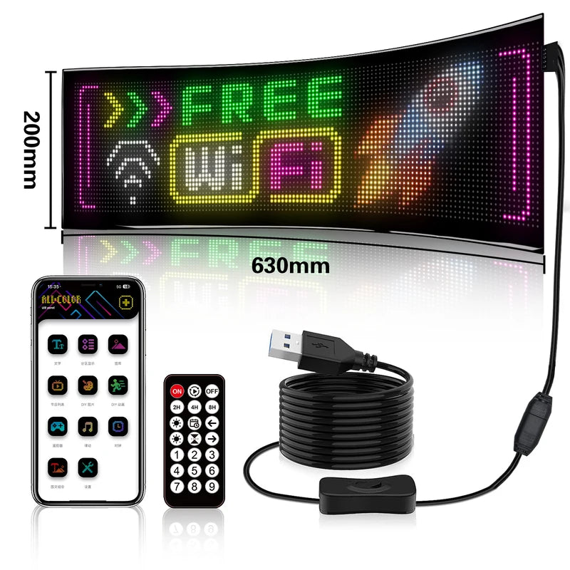98x28cm Adapter 5V Led Matrix Panel Outdoor IP65 Smart APP Control Car Display RGB Digital LED Screen Car Panel Truck Devil Eyes