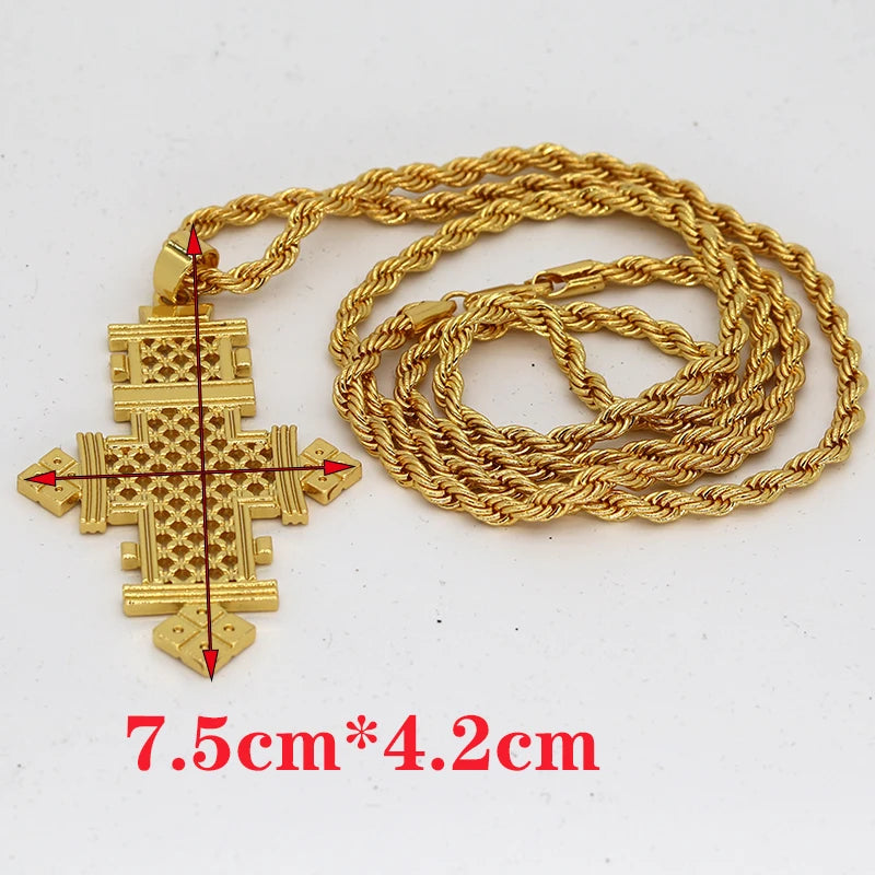 Ethiopian female Crosses  pendant 24k gold color  Pendant necklace trend in jewelry with Twist chain African cross