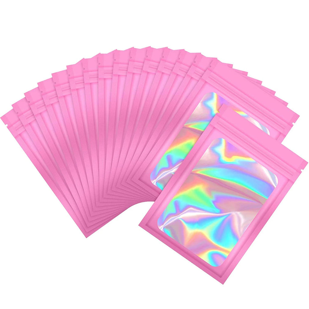 100pcs Iridescent Zip Lock Bags Smell Proof Mylar Bags Resealable Odor Proof Bags Holographic Makeup Bags Hologram Zipper Bags