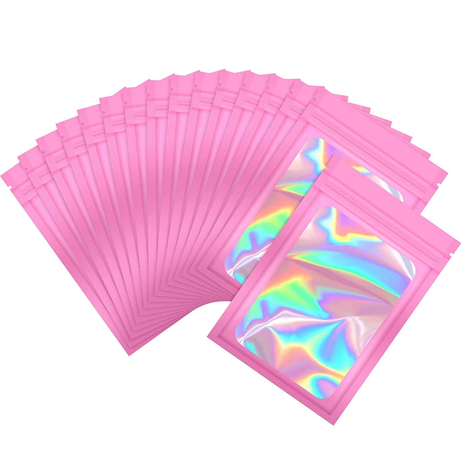 100pcs Iridescent Zip Lock Bags Smell Proof Mylar Bags Resealable Odor Proof Bags Holographic Makeup Bags Hologram Zipper Bags