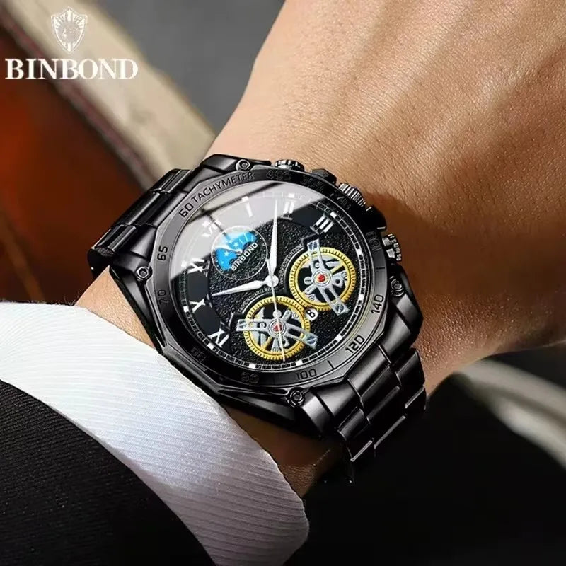 Binbond 4833 B4833 Business Fashion Man Quartz Wristwatch Luxury Stainless Steel Men's Watch Multi Functional Men's Wrist Watch