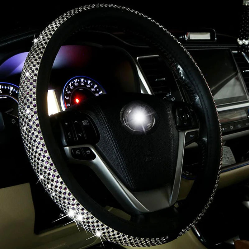 Crystal Leather Car Steering Wheel Covers Case Diamond For Women Ladies Steering Wheel Sleeve Universal Auto Handlebar Covers