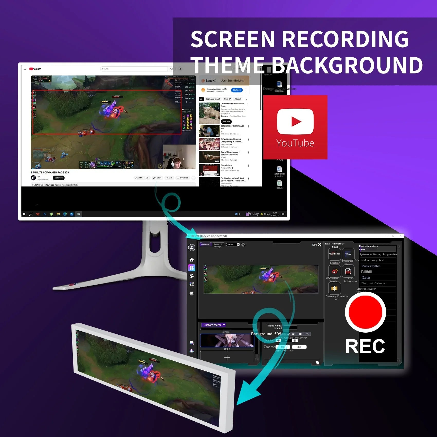 9.2 Inch Chassis Sub-screen Long bar Screen Computer Performance Monitoring CPU Temperature Customizable DIY Theme Type-C USB