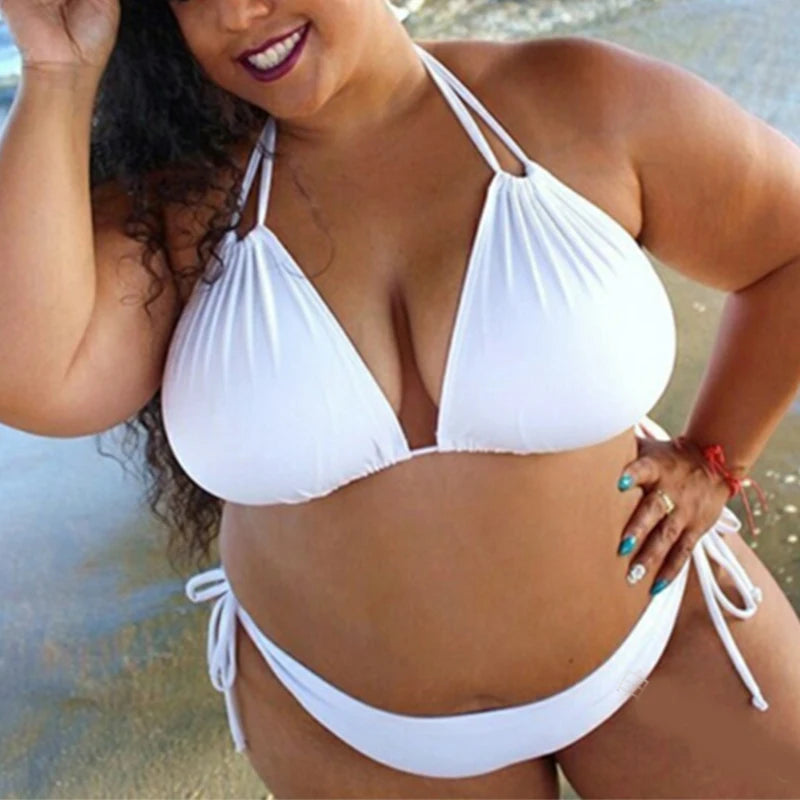 Bikini Sexy Ladies Plus Size Solid Color Straps Halter Bikini Split Swimsuit Ladies SwimwearBikini Set 2025