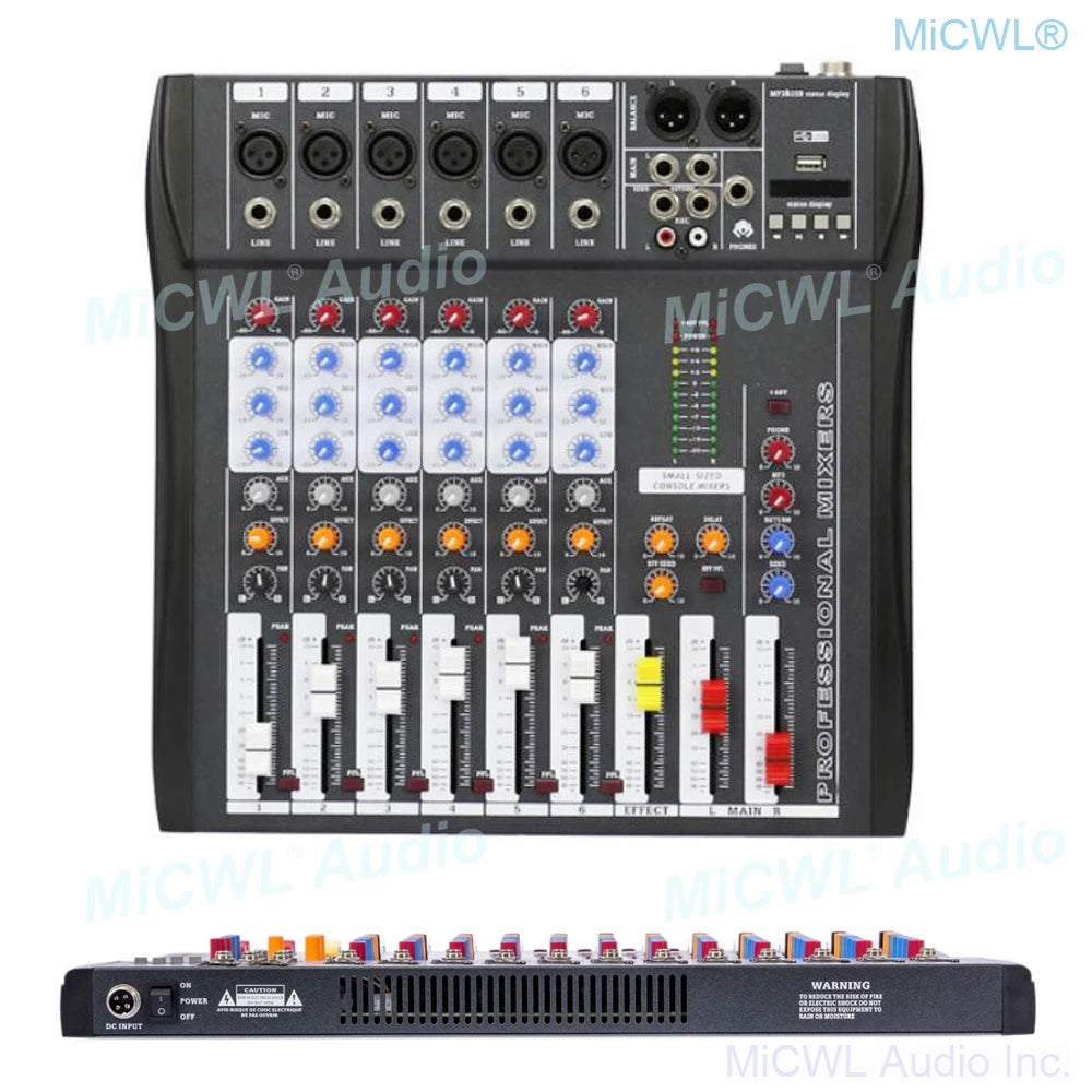 Audio-Mixer MiCWL 6 Channel Bluetooth Music USB High Bass Mixing Console MP3 Karaoke Amplifier DJ Equipment