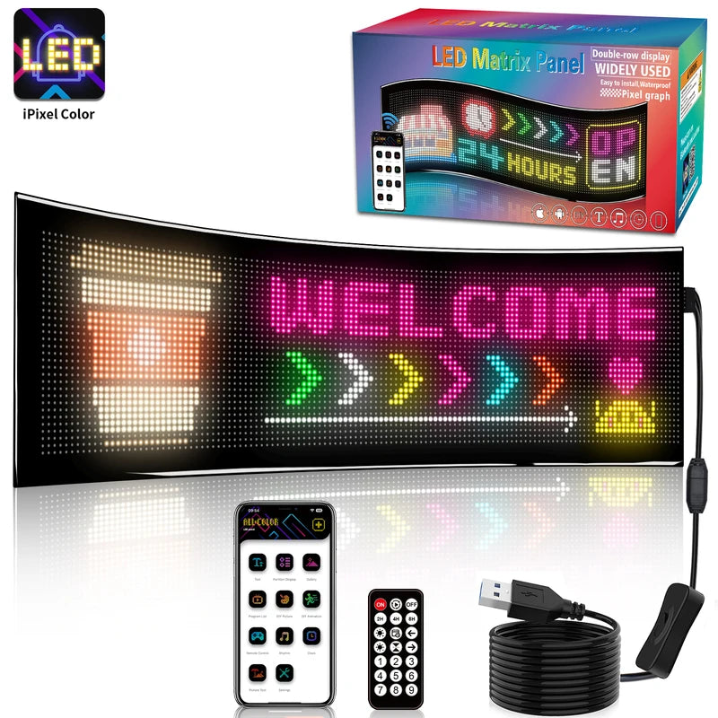 98x28cm Adapter 5V Led Matrix Panel Outdoor IP65 Smart APP Control Car Display RGB Digital LED Screen Car Panel Truck Devil Eyes