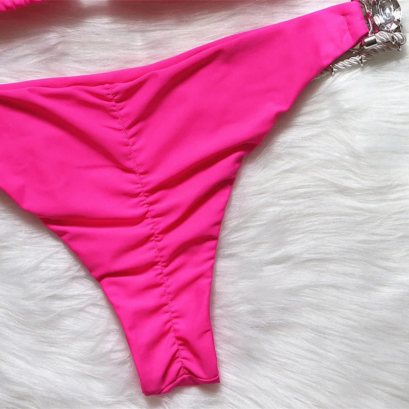 2025 Halter Shiny Crystal Diamond Bikini Women Swimsuit Female Swimwear Rhinestone Bikini Set Rhinestone Brazilian Bathing Suit