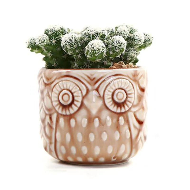Ceramic Thumb Flowerpot Owl Succulent Plant Pot Kiln Flow Glaze Breathable Pot Small Vase for Desktop Ornaments Home Decor