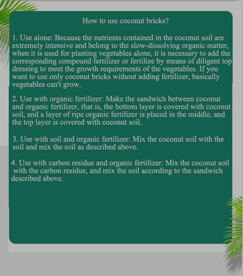 500g Green Natural Plant Coconut Shell Brick Universal Organic Nutrient Soil Coarse Grain Coconut Brick For Garden Vegetable