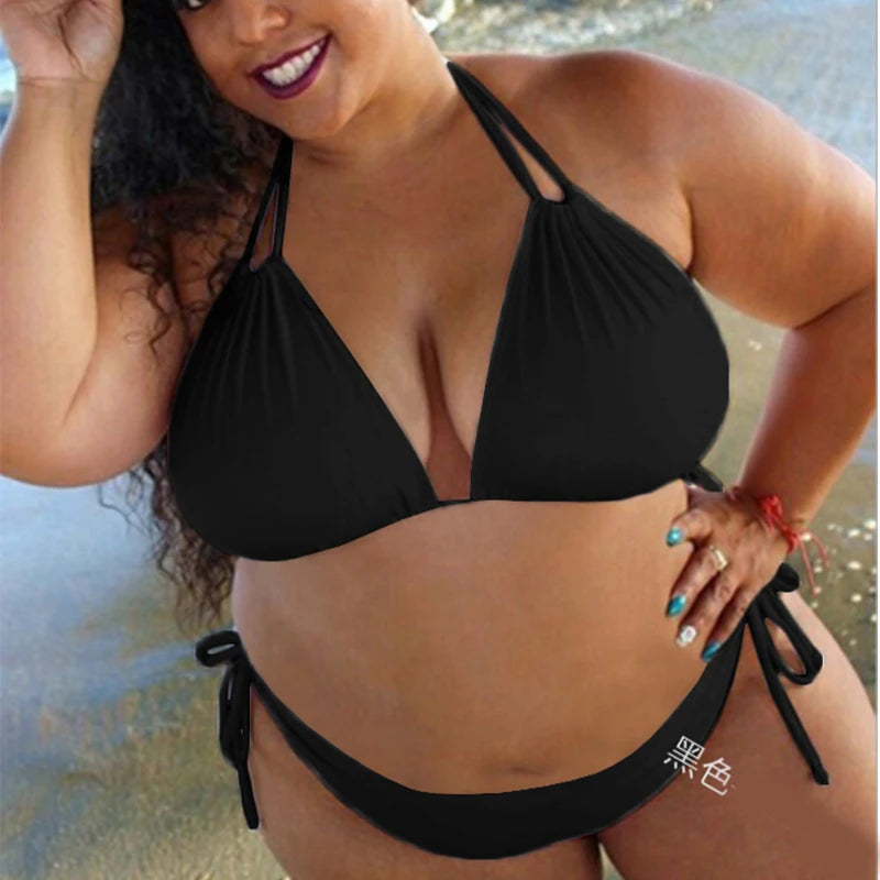 Bikini Sexy Ladies Plus Size Solid Color Straps Halter Bikini Split Swimsuit Ladies SwimwearBikini Set 2025