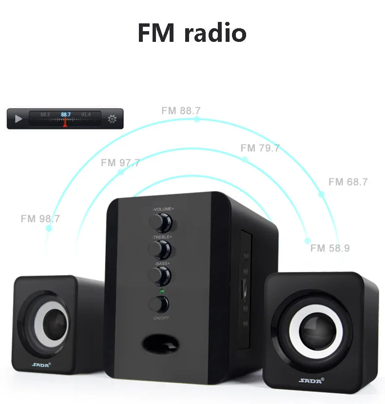 Bluetooth Wireless 2.1 3 Channel Bass Combination Compurtur Speaker Subwoofer 3.5mm Jack Music Loud Support FM TF USB