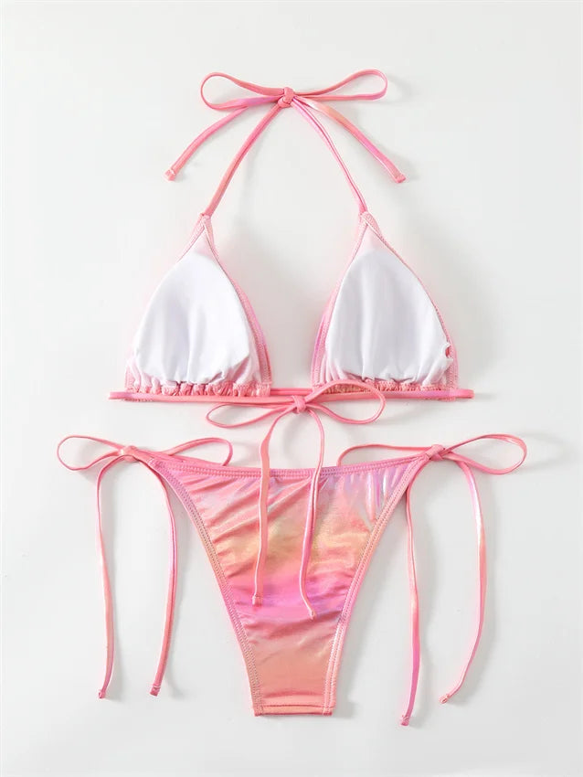 Fashion Bling Sexy Bikinis Hot Thong Halter Beachwear for Women