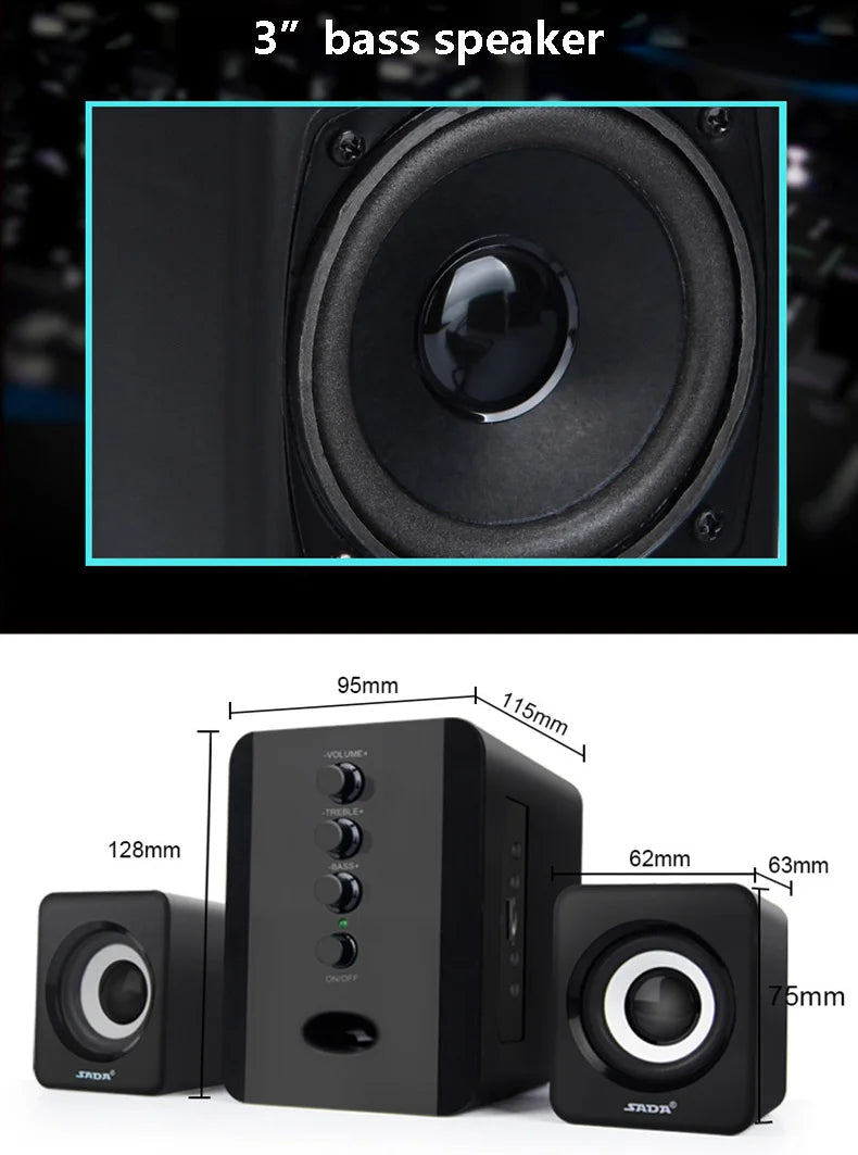 Bluetooth Wireless 2.1 3 Channel Bass Combination Compurtur Speaker Subwoofer 3.5mm Jack Music Loud Support FM TF USB