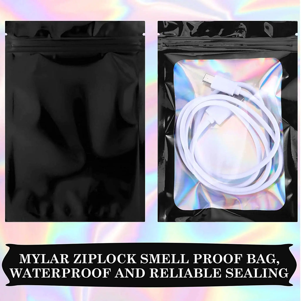 100pcs Iridescent Zip Lock Bags Smell Proof Mylar Bags Resealable Odor Proof Bags Holographic Makeup Bags Hologram Zipper Bags