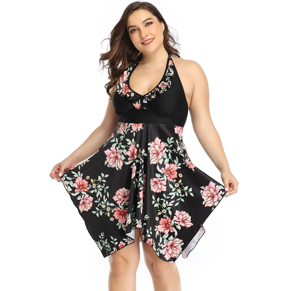 Bikini 2025 Summer Plus Size Swimsuit Female Split Lace Print Slim Fit Bag Hip Sexy Mesh Skirt Style Ladies Swimwear Beachwear