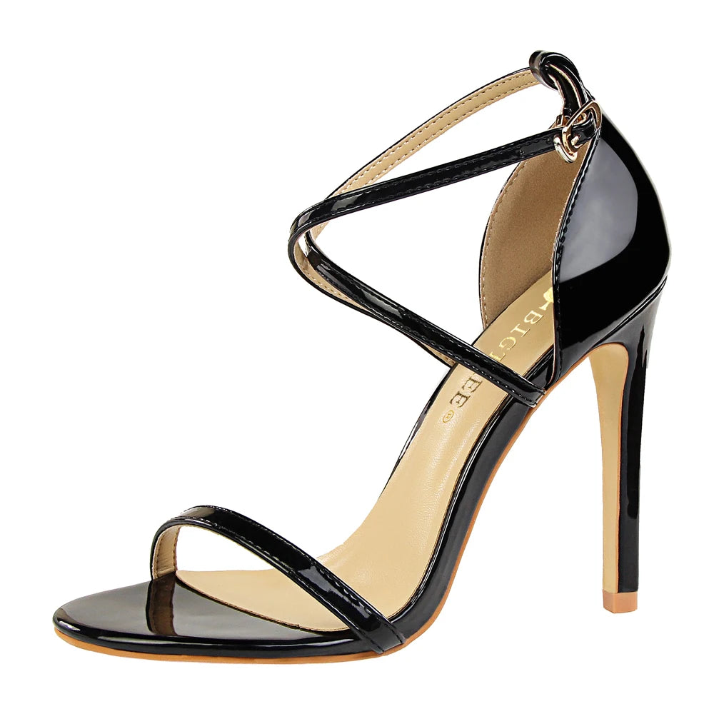 126-7 Ultra-high Heels for Women's Party Shoes, Thin with Open-toe Patent-leather Cross-strap Sexy Nightclub Sandals