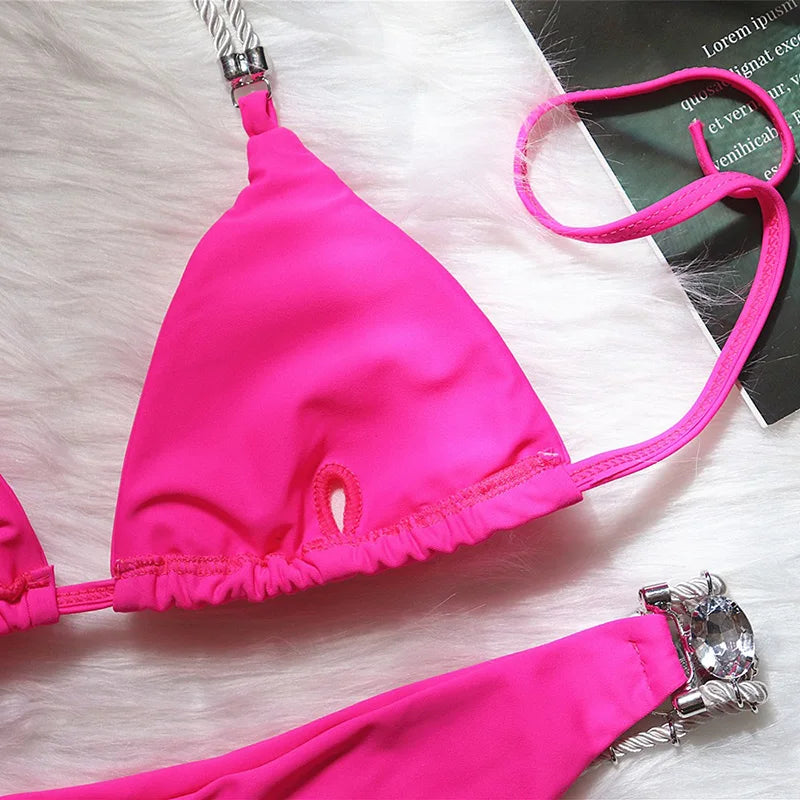 2025 Halter Shiny Crystal Diamond Bikini Women Swimsuit Female Swimwear Rhinestone Bikini Set Rhinestone Brazilian Bathing Suit