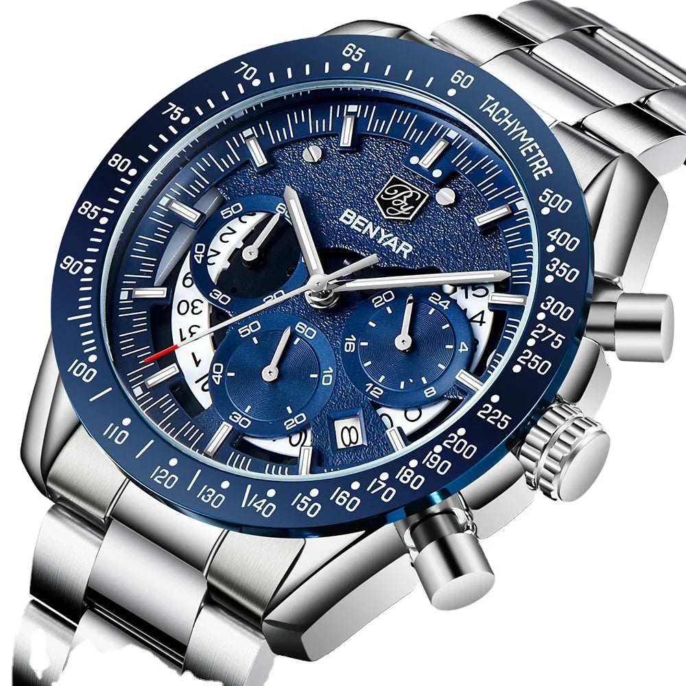 BENYAR Custom Logo Watch 5120 Classic Business Full Steel Watches Men Wrist Luxury New Quartz Male Wristwatches Montre Homme