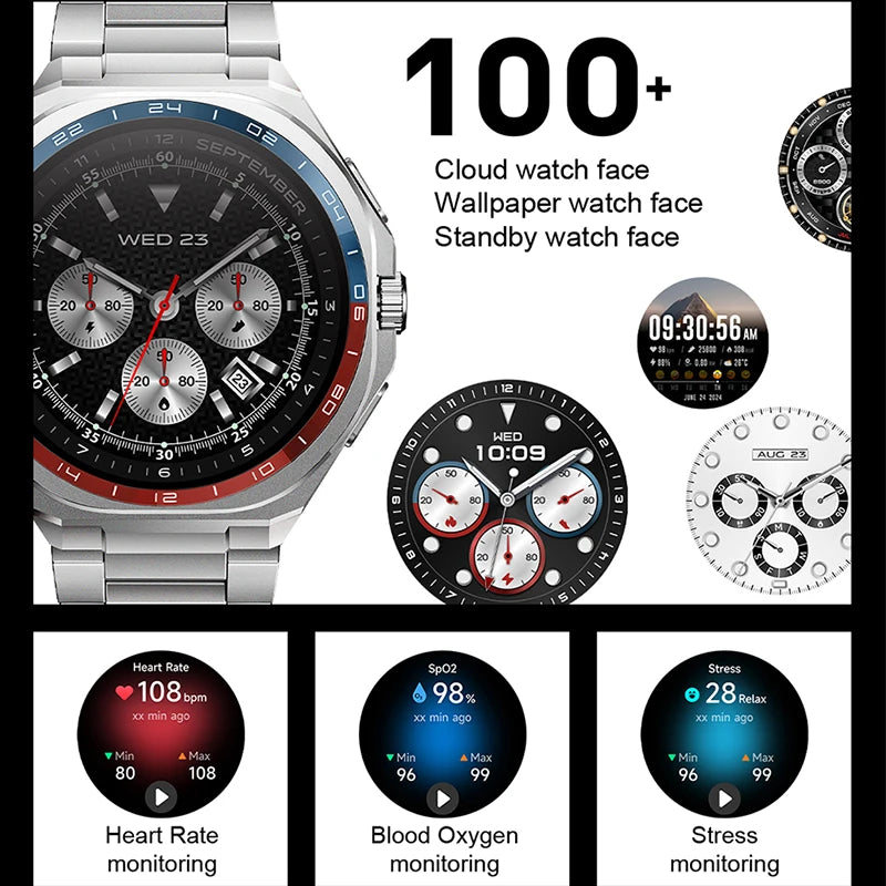 2025 Fashion 1.43"AMOLED Smart Watch Manufacturer for Man Aluminium Alloy Al Voice IP68 Waterproof BT Call IOS&Android Supported