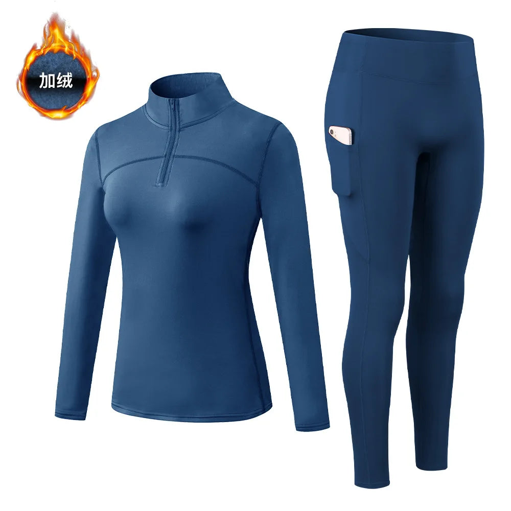 Autumn And Winter Women's Warm Clothing Yoga Self-Cultivation Two-Piece Suit Plus Velvet Sportswear Sports Fitness Sportswear