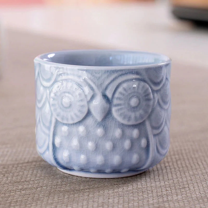 Ceramic Thumb Flowerpot Owl Succulent Plant Pot Kiln Flow Glaze Breathable Pot Small Vase for Desktop Ornaments Home Decor