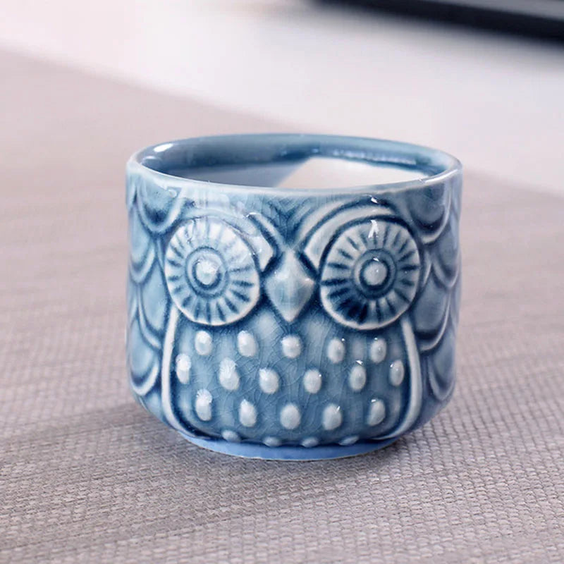 Ceramic Thumb Flowerpot Owl Succulent Plant Pot Kiln Flow Glaze Breathable Pot Small Vase for Desktop Ornaments Home Decor