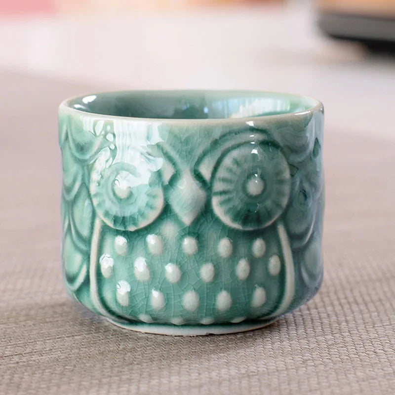 Ceramic Thumb Flowerpot Owl Succulent Plant Pot Kiln Flow Glaze Breathable Pot Small Vase for Desktop Ornaments Home Decor