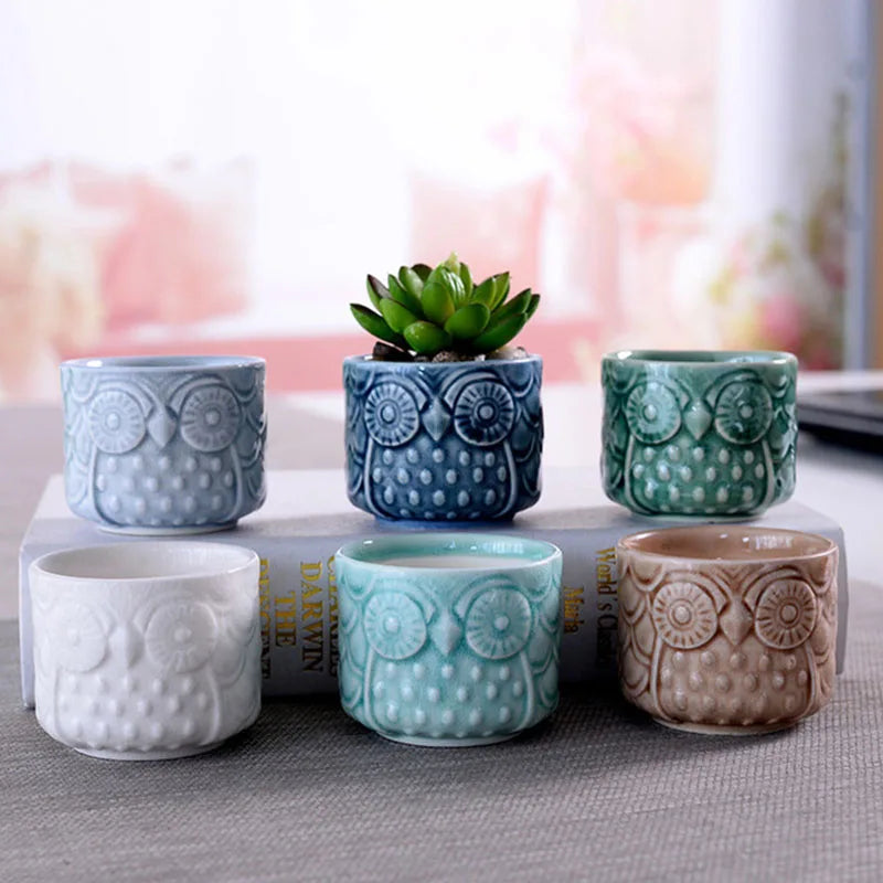 Ceramic Thumb Flowerpot Owl Succulent Plant Pot Kiln Flow Glaze Breathable Pot Small Vase for Desktop Ornaments Home Decor