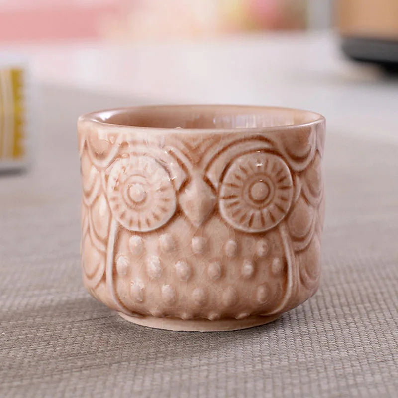 Ceramic Thumb Flowerpot Owl Succulent Plant Pot Kiln Flow Glaze Breathable Pot Small Vase for Desktop Ornaments Home Decor