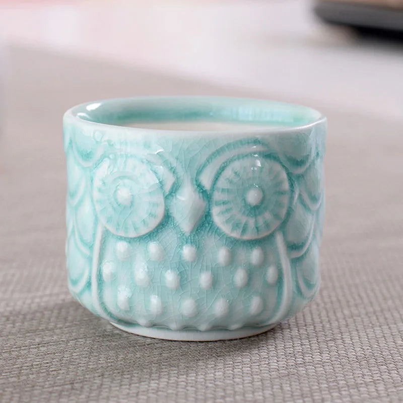 Ceramic Thumb Flowerpot Owl Succulent Plant Pot Kiln Flow Glaze Breathable Pot Small Vase for Desktop Ornaments Home Decor