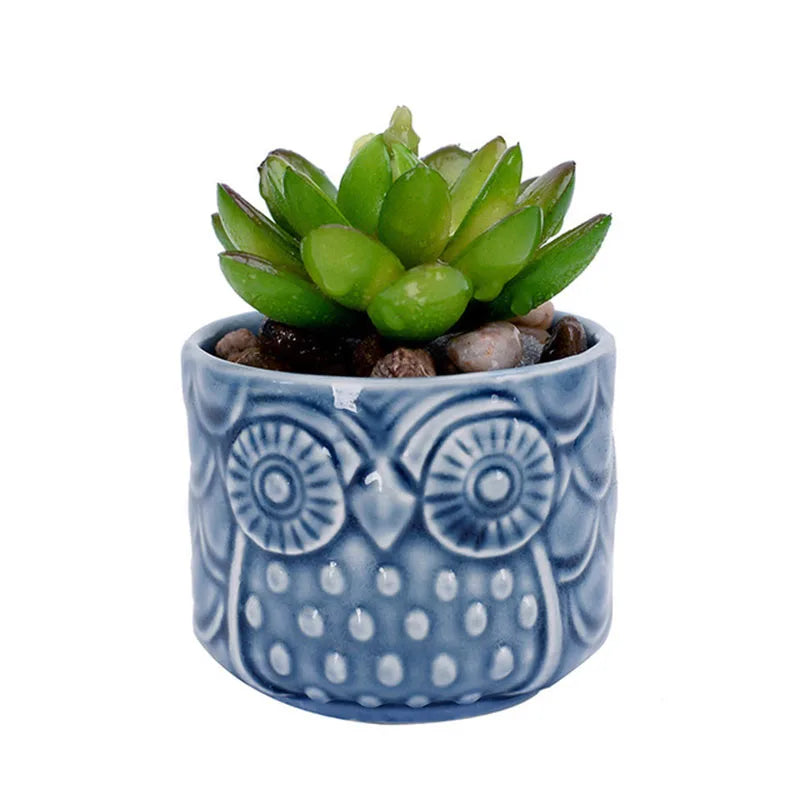 Ceramic Thumb Flowerpot Owl Succulent Plant Pot Kiln Flow Glaze Breathable Pot Small Vase for Desktop Ornaments Home Decor