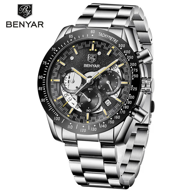 BENYAR Custom Logo Watch 5120 Classic Business Full Steel Watches Men Wrist Luxury New Quartz Male Wristwatches Montre Homme