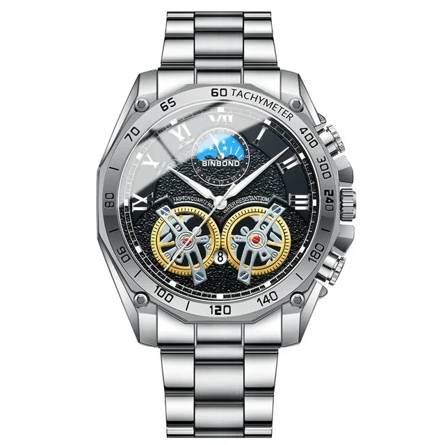 Binbond 4833 B4833 Business Fashion Man Quartz Wristwatch Luxury Stainless Steel Men's Watch Multi Functional Men's Wrist Watch