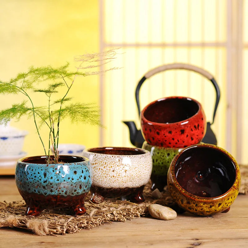 Ceramic green succulent flower pots Ceramic kiln-changed succulent plant flower pot crafts
