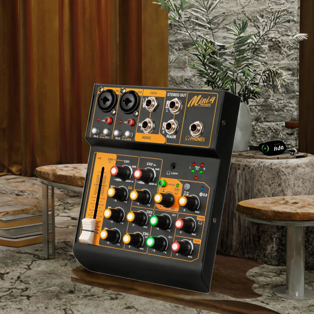Factory Direct Sales Mini 4-Channel Bluetooth Audio Mixer Console |Wired Adjustable Voice Mixer for Live Broadcast Home Karaoke