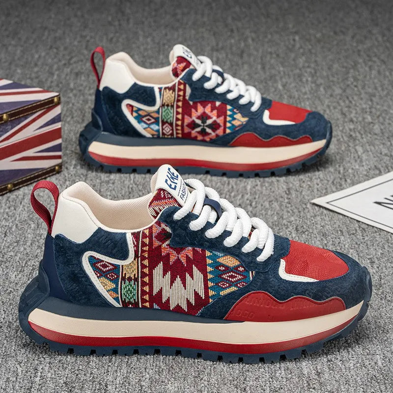 Men's New Trendy and Fashionable Printed Embroidered Sports and Leisure  Comfortable Thick Soled and Height Increasing Shoes