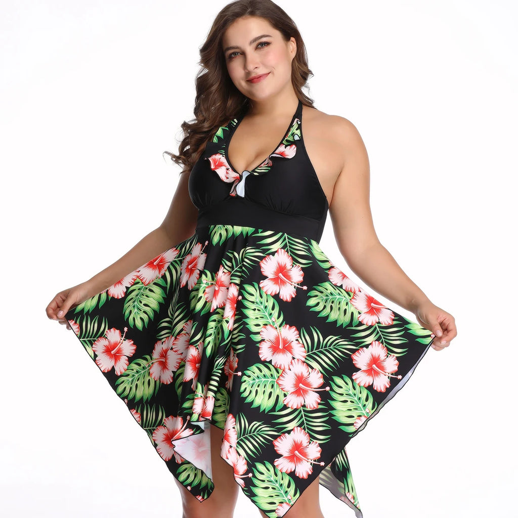 Bikini 2025 Summer Plus Size Swimsuit Female Split Lace Print Slim Fit Bag Hip Sexy Mesh Skirt Style Ladies Swimwear Beachwear
