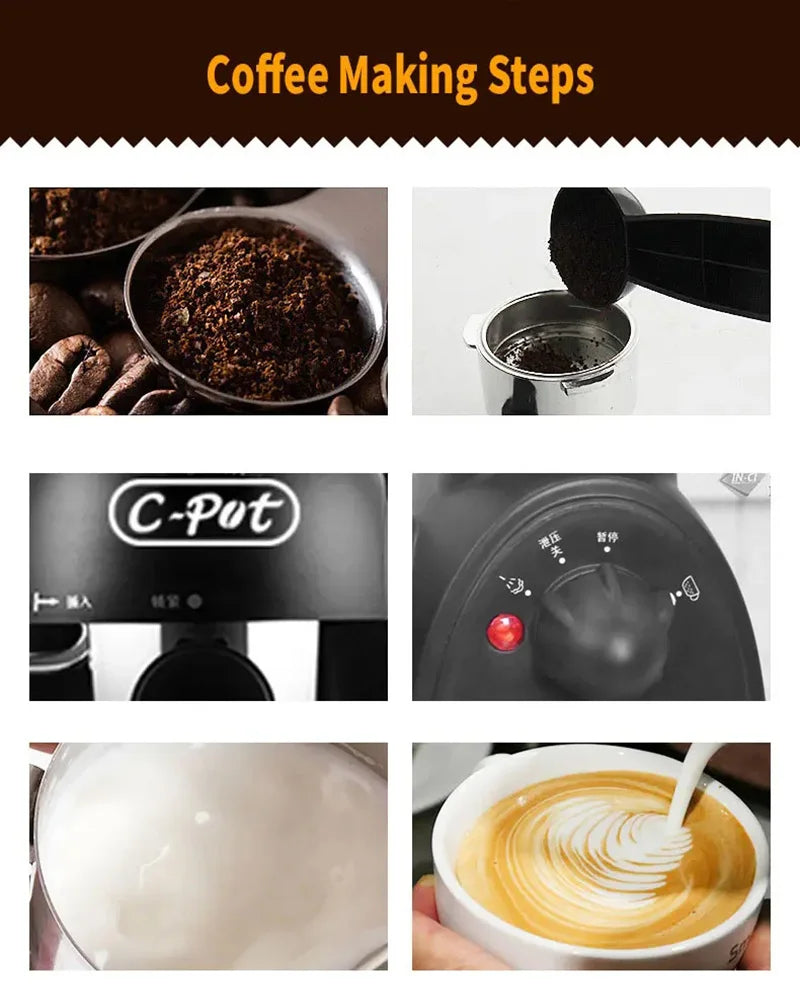 Espresso Machine Semi-Automatic 15 Bar Professional Coffee Maker with Milk Frother Steam Wand - for Latte Cappuccino Making - Co