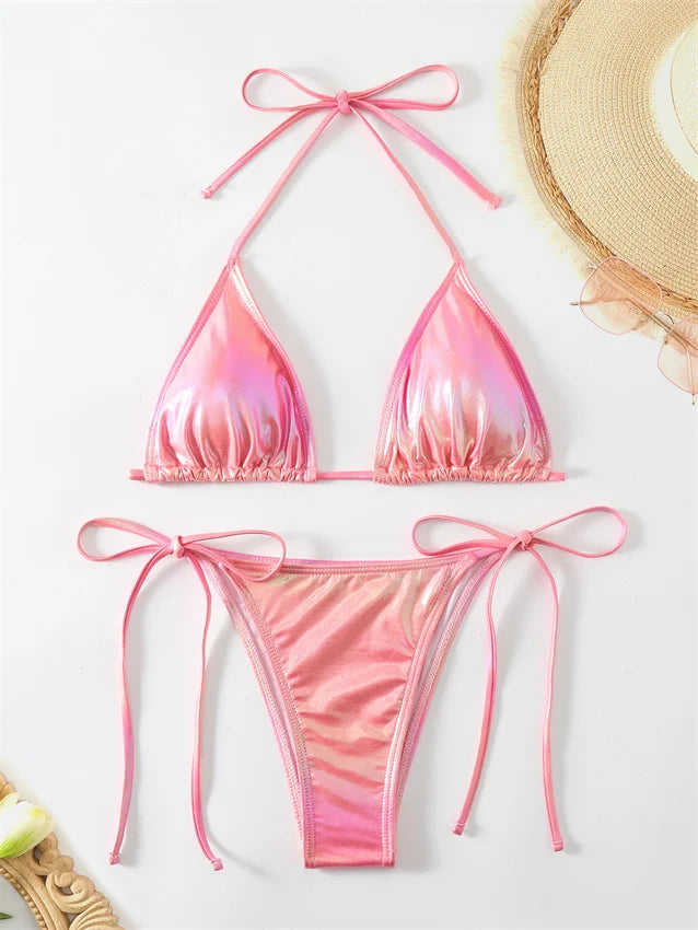 Fashion Bling Sexy Bikinis Hot Thong Halter Beachwear for Women