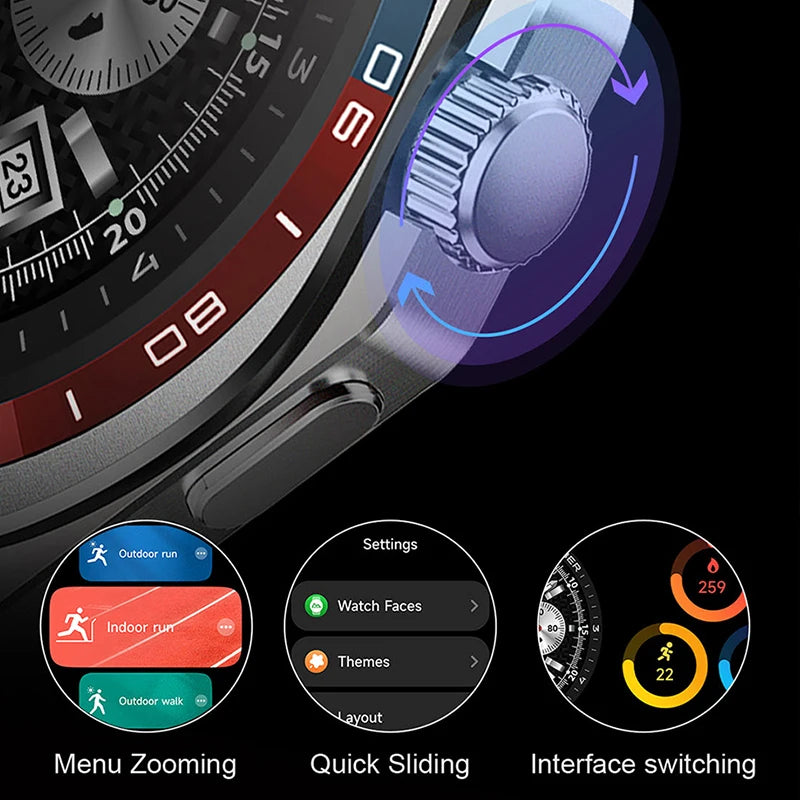 2025 Fashion 1.43"AMOLED Smart Watch Manufacturer for Man Aluminium Alloy Al Voice IP68 Waterproof BT Call IOS&Android Supported