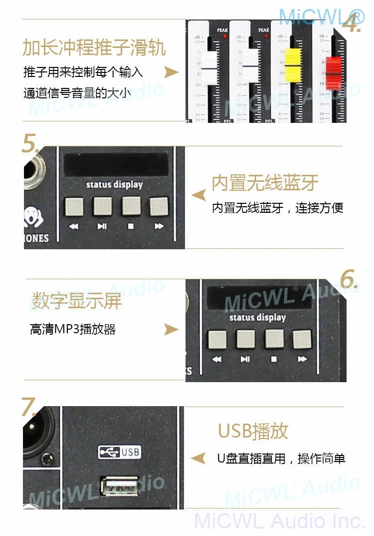 Audio-Mixer MiCWL 6 Channel Bluetooth Music USB High Bass Mixing Console MP3 Karaoke Amplifier DJ Equipment