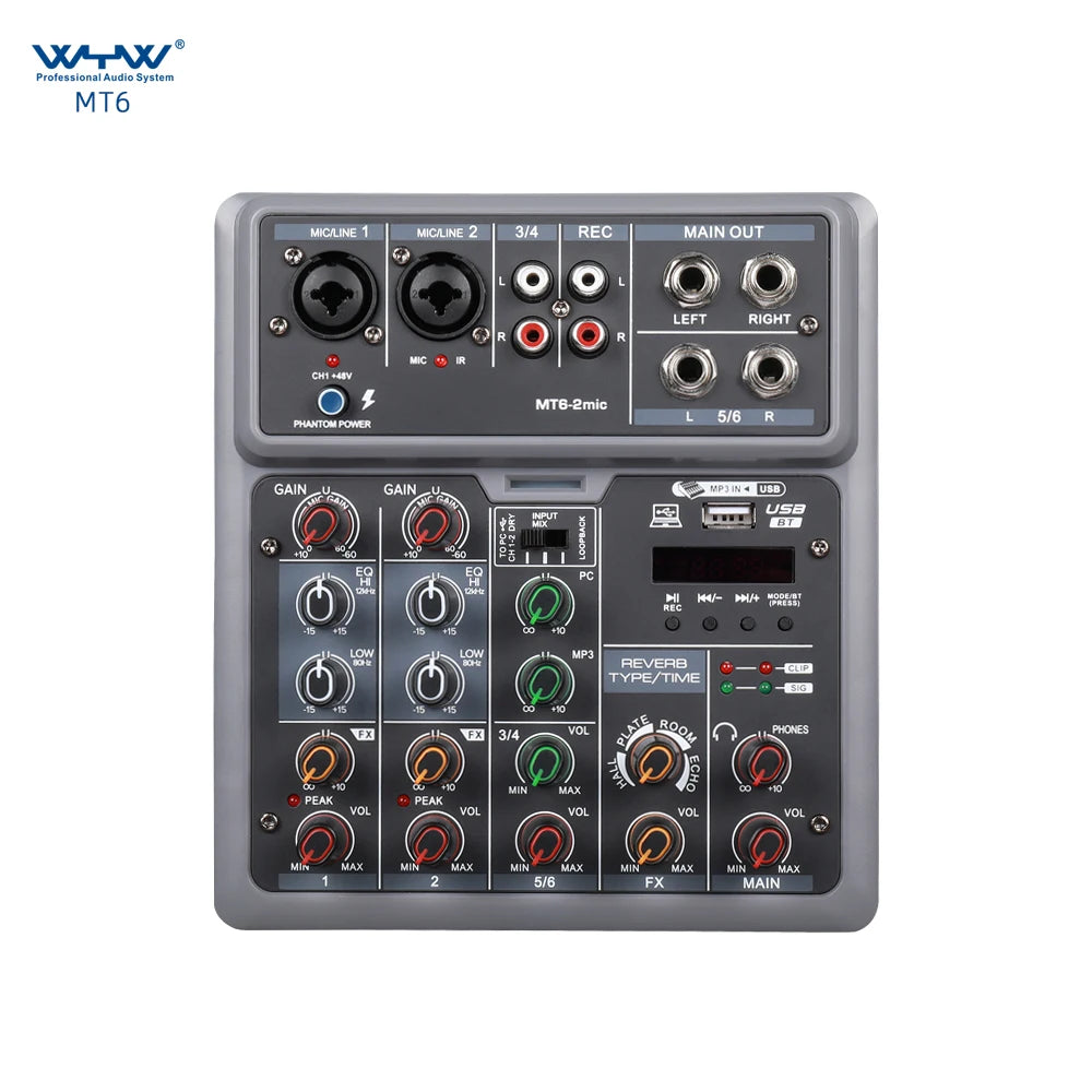 DJ Live Sound 4 Channels Portable Mini Audio Mixer Console with Bluetooth MP3 USB