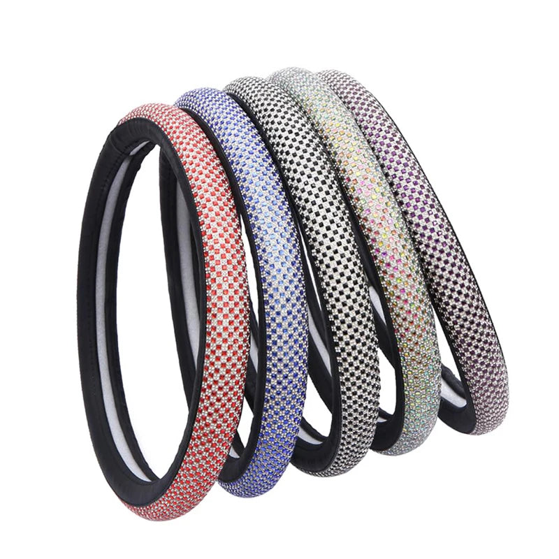 Crystal Leather Car Steering Wheel Covers Case Diamond For Women Ladies Steering Wheel Sleeve Universal Auto Handlebar Covers