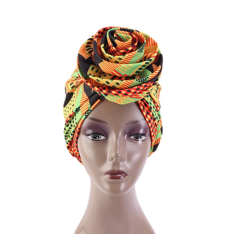 Big Flower Women's African Turban Cap Satin Lining Africa Pattern Printed Headwear Hat Female Head Wraps Ankara Hair Head Hat