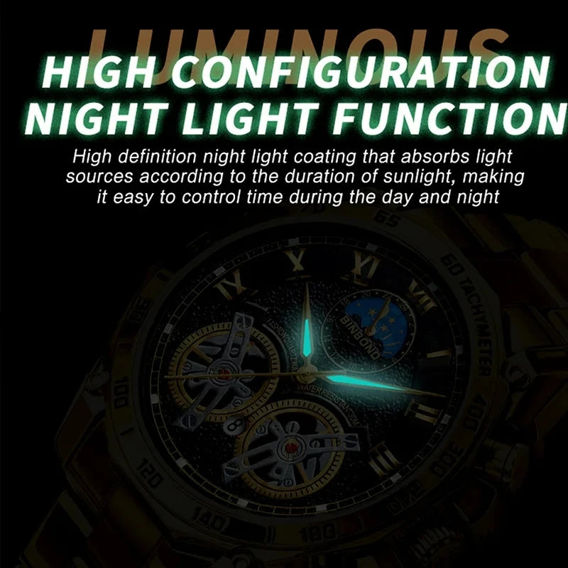 Binbond 4833 B4833 Business Fashion Man Quartz Wristwatch Luxury Stainless Steel Men's Watch Multi Functional Men's Wrist Watch